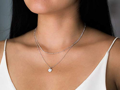 Aisansty Dainty Layered Choker Necklaces Handmade Coin Tube Star Pearl Pendant Multilayer Adjustable Layering Chain Gold Plated Necklaces Set for Women - color: Silver, style: Silver Coin