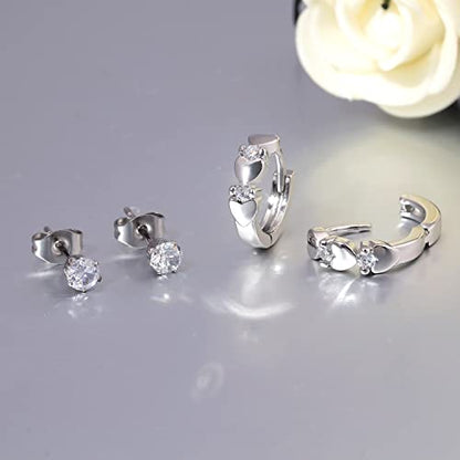 CiNily 14K White Gold Plated Small Hoop Earrings for Women Girls Heart Cubic Zirconia Hypoallergenic Earrings - color: Studs set-silver-white