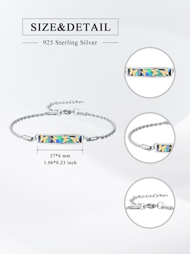 Waves/Tree of Life/Mushrooms/Moon Phase/Butterfly/Hummingbird Bracelet/Anklet 925 Sterling Silver Adjustable Abalone Shell Bar Bracelet/Anklet Summer Jewelry Gifts for Women - color: Butterfly, size: Bracele 7"+2"