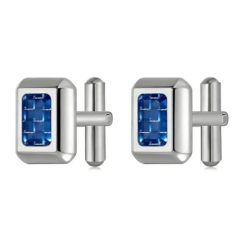 HZMAN Rectangle Carbon Fiber Cufflinks for Men, Stainless Steel High Polished Formal Cuff Links with Carbon Fiber Inlay, Dress Shirt Accessories for Wedding Business Party - style: Silver