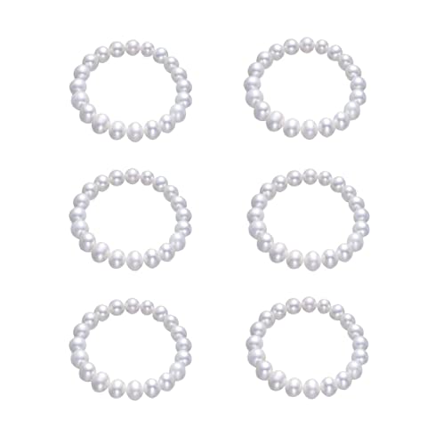 Pingyongchang Elastic Pearl Bracelet Stackable Stretch Bracelet Wedding Accessories Bridesmaid Bracelet 8MM Faux Pearl Bracelet Bridal Party Prom Beaded Bracelet - color: 6pcs