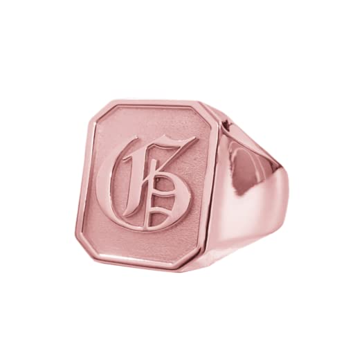 Personalized 925 Sterling Silver Square Initial Signet Ring Custom Raised Engraved Old English Letter Ring for Unisex - color: Rose Gold
