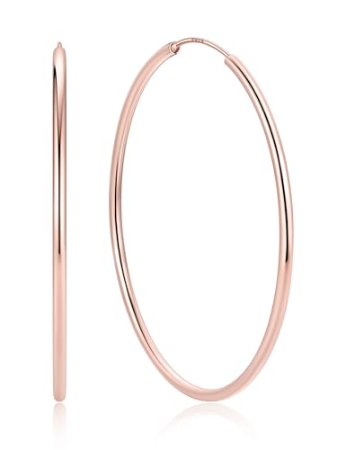 ChicSilver 925 Sterling Silver Hoop Earrings for Women Hypoallergenic, Lightweight Large Gold Plated Silver Hoop Earrings, Endless Hoops Earring 20/30/40/50/60/70MM - color: A. High Polished Rose Gold, size: 60mm