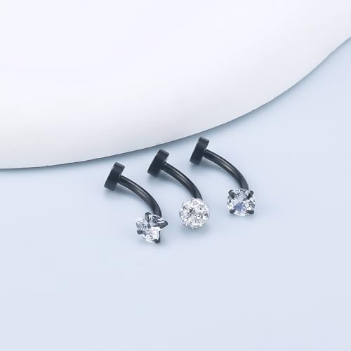 14G Floating Belly Button Ring Piercing Jewelry 316L Stainless Surgical Steel Round Heart Cubic Zirconia Opal Navel Rings Belly Button Ring Piercing Jewelry for Women 14 Gauge Hypoallergenic - color: Black-14MM Bar-Clear CZ