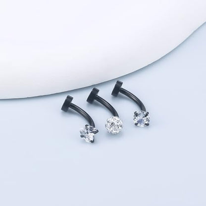 14G Floating Belly Button Ring Piercing Jewelry 316L Stainless Surgical Steel Round Heart Cubic Zirconia Opal Navel Rings Belly Button Ring Piercing Jewelry for Women 14 Gauge Hypoallergenic - color: Black-14MM Bar-Clear CZ