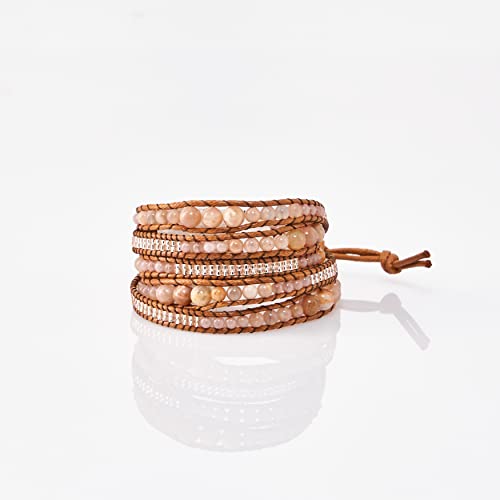 Bracelet for Women – Handmade Vegan Boho Natural Stone Layered Bracelet, Thailand Bohemian Stackable Beaded Wrap Bracelets, Summer Hippie Bracelet Stack, Fashion Jewelry Gifts - color: A10-Latte