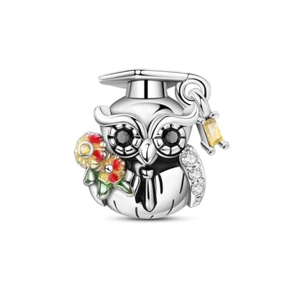 NARMO 925 Sterling Silver Charm Bead for Bracelets Silver Charms for Women - color: Graduation Owl