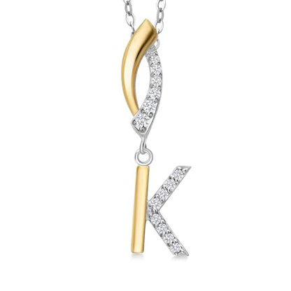 Gem Stone King Initial Pendant Necklace Letter A to Z Alphabet | 10K Yellow Gold and 925 Sterling Silver | White Lab Grown Diamond | Gift Women Mother's Day Wife Mom Girlfriend Anniversary Birthday | - style: Initial K