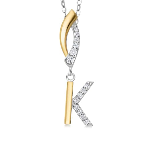 Gem Stone King Initial Pendant Necklace Letter A to Z Alphabet | 10K Yellow Gold and 925 Sterling Silver | White Lab Grown Diamond | Gift Women Mother's Day Wife Mom Girlfriend Anniversary Birthday | - style: Initial K
