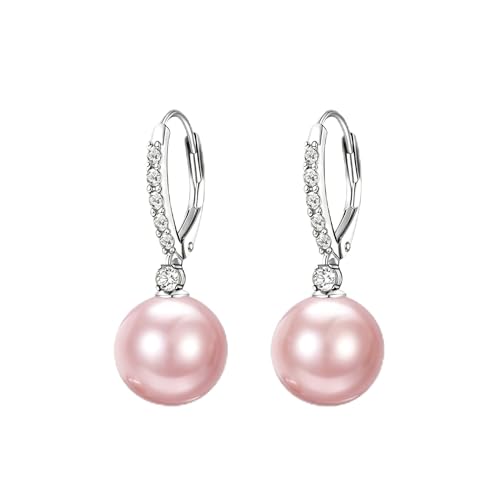 TIGER RIDER Pearl Earrings 925 Sterling Silver Leverback Hypoallergenic Drop Earring Jewelry for Women Birthday Gifts - style: Pink Pearl 3