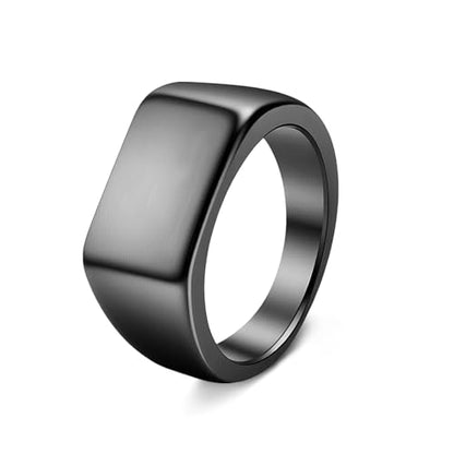 Mens Stainless Steel Plain Signet Rings 4/7/10/14MM Rectangular Pinky Rings | High Polish Classic Blank Thumb Rings, Everyday Comfit Wear, Gift for Men - color: Black10
