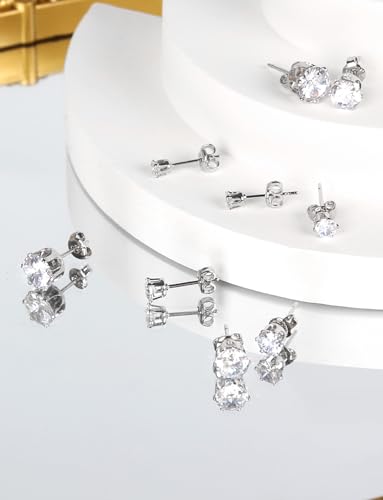 925 Sterling Silver Stud Earrings Set of 5 Pairs Hypoallergenic 18K Gold Cubic Zirconia Earrings for Women Men Sparkling Fancy Gift - color: Advanced version - Platinum - 5 pairs