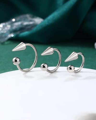 G23 Titanium Lip Rings Surgical Steel Snake Bite Lip Jewelry 16g Spike Labret Rings 8mm 10mm 12mm Horseshoe Conch Hoop Earrings 16 Gauge Conch Piercing Jewelry - size: 8mm