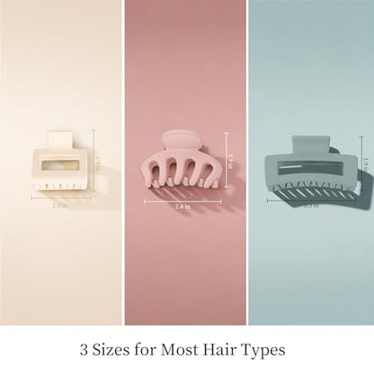 12 Pcs Hair Claw Clips for Women, 3 Styles Large Medium Small Hair Clips for Thick Thin Hair, Neutral Colors(Pink,White,Blue,Black) - color: Pink,White,Blue,Black