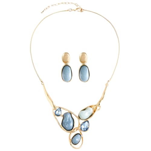 Chunky Statement Jewelry Set Blue Ocean Seashell Choker Necklaces Earrings Set for Women Pearl Bib Collar Necklaces for Party Prom Pageant Summer Fashion Jewelry Unique Birthday Gift - style: imitation pearl crystal JS gold blue