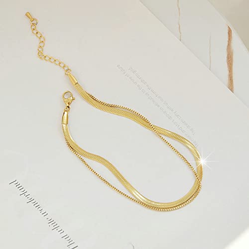 Anklet Bracelets for Women Stainless Steel, Gold Anklets Bracelet for Womens Double Layer Chain Beach Anklet Chain Jewelry