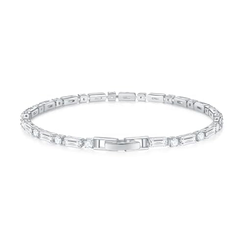 MINDDHA 14K Gold/White Gold Plated Cubic Zirconia Tennis Bracelet | Silver, Gold Bracelet for Women | Rectangle, Square, Round Shape CZ Stone | Width 2.5-4mm | Size 6-8 Inch - color: 2.5mm Mix Cut White Gold, size: 6.5 Inch