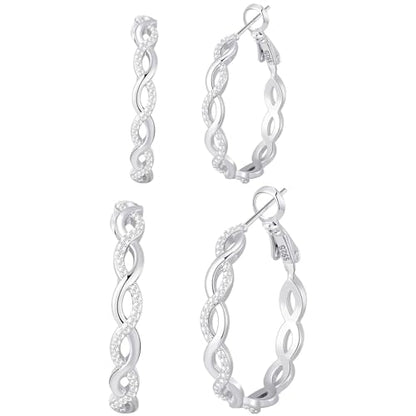 Senteria S925 Sterling Silver Post Twisted Hoop Earrings Hypoallergenic | Lightweight Silver Hoop Earrings AAAAA Cubic Zirconia Nickel Free for Sensitive Ears Twisted Hoops for Women Gifts 20-60MM - color: silver-20/30mm