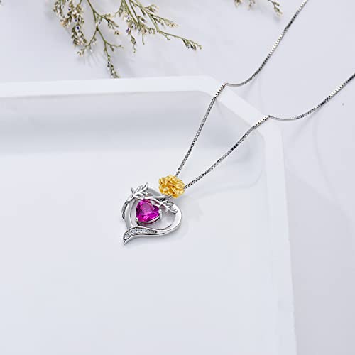 TOUPOP Birth Flower Necklace 925 Sterling Silver Heart Birthstone Pendant Necklaces Birth Month Floral Jewelry Birthday Valentines Day Mothers Day Gifts for Women Wife Mom - style: 10-October-Marigold