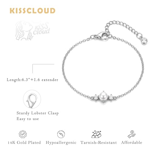 Bracelets for Women, Dainty Gold Silver Ring Bracelet Hand Chain | Cubic Zirconia Pearl Charms, 14K Gold Plated, Adjustable Fit, Trendy Stackable Link Chain, Waterproof Jewelry, Gift for Her - color: Silver-pearl cz bracelet
