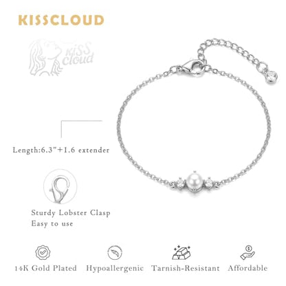Bracelets for Women, Dainty Gold Silver Ring Bracelet Hand Chain | Cubic Zirconia Pearl Charms, 14K Gold Plated, Adjustable Fit, Trendy Stackable Link Chain, Waterproof Jewelry, Gift for Her - color: Silver-pearl cz bracelet