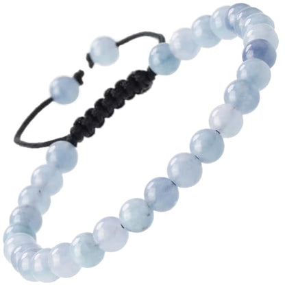 MASSIVE BEADS Natural Healing Power Gemstone Crystal Beads Unisex Adjustable Macrame Bracelets - color: Aquamarine, size: 6mm
