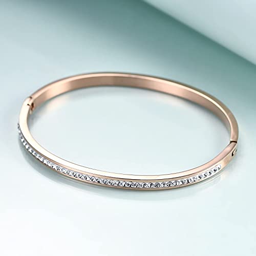 MYNENEY Womens Bracelets Stainless Steel Pave Cubic Zironia Stackable - color: 1 Row Crystal Rose Gold, size: 7 Inch