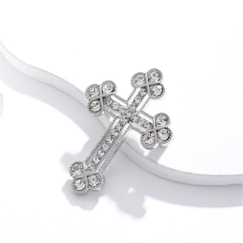 Sparkle Crystal Holy Cross Brooch for Women Men Sparkle Dainty Rhinestones Cross Lapel Pin Men's Tie Pins Christian Religious Faith Cubic Zirconia Wedding Brooches Suit Clothing Accessories Jewelry
