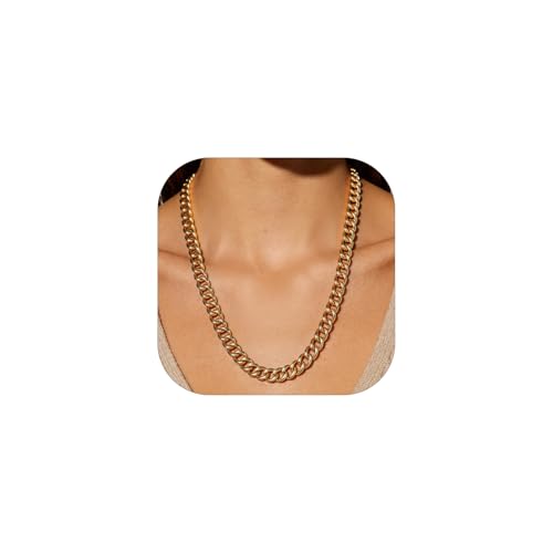 FOCALOOK Chunky Gold Necklace for Women, 14K Gold Plated Thick Gold Cuban Chains Lightweight Womens Choker Necklace for Daily Wear 13mm/16mm/23mm Punk Hip Hop Statement Jewelry - color: 13mm-Gold Chain, size: 22 Inch