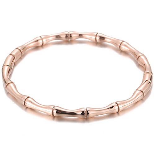 JUDE Stainless Steel Bamboo Style Classic Plain Open Clasp Bangle Bracelet - color: Rose Gold
