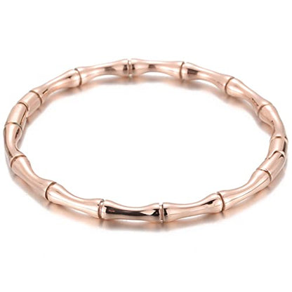 JUDE Stainless Steel Bamboo Style Classic Plain Open Clasp Bangle Bracelet - color: Rose Gold