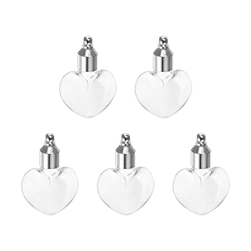 HARFINGTON 5pcs Name on Rice Glass Vial Pendant 6mm Width Heart Shape Screw Cap Clear Vial Necklace Hanging Wish Bottles for Liquid Sand Ashes DIY Pendant Craft Souvenirs