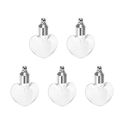 HARFINGTON 5pcs Name on Rice Glass Vial Pendant 6mm Width Heart Shape Screw Cap Clear Vial Necklace Hanging Wish Bottles for Liquid Sand Ashes DIY Pendant Craft Souvenirs