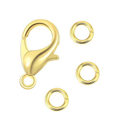 Lobster Clasps 150 PCS 10mm Gold with Jump Rings for Jewelry Making | Durable Rust Resistant Metal Easy Open Design Jump Rings Necklace Bracelet Extender 14K Gold Clasp for DIY Jewelry Repair - color: Gold