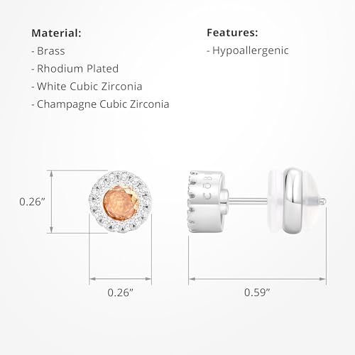 CoBi Halo Stud Earrings for Women, Cubic Zirconia Earrings, Birthstone Heart Earrings Simulated Diamond Valentine's Day - color: Topaz
