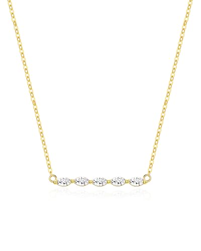SNGIA 18K Gold Plated Stackable Adjustable Curved Horizontal Bar with CZ Pendant Necklace For Women by SNGIA, Dainty Drop Layered Trendy Birthstone Gemstone Charm Statement Jewelry Gifts, Bohemian Vintage Handmade Unique Cute Thin Skinny Dainty Chain Bead