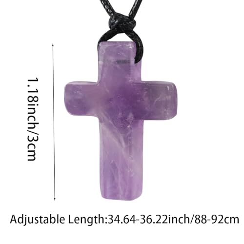 FANASY Natural Gemstone Pendant Necklace for Men Healing Crystal Pendant Adjustable Black Rope Necklace Jewelry Gifts for Women Men - color: X- Cross Amethyst