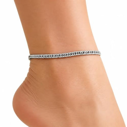 PICNHUAN Gold/Silver Ankle Bracelets for Women 14K Gold Plated Women's Anklets Silver Cuban Chain Anklet Waterproof Stainless Steel Anklet Summer Beach Foot Chain Jewelry Gifts for Women - color: Silver/Cuban