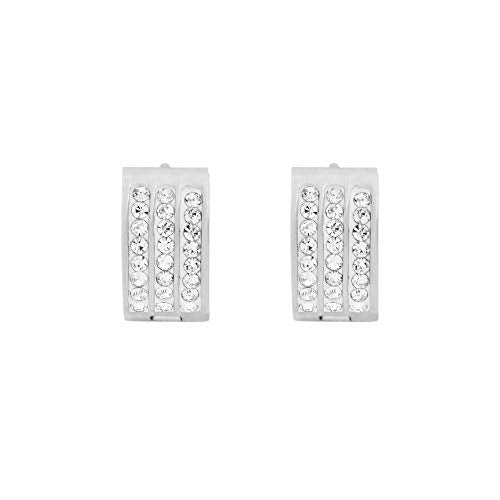 Women's 3 Rows of 8 AAA Cubic Zirconia Stones Huggie Hoop Earrings - color: Silver