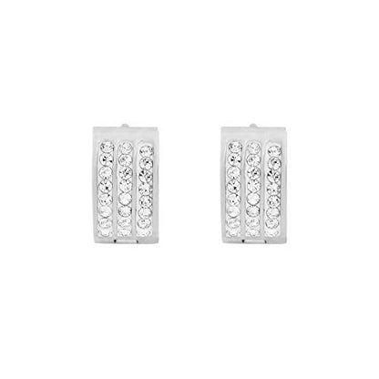 Women's 3 Rows of 8 AAA Cubic Zirconia Stones Huggie Hoop Earrings - color: Silver