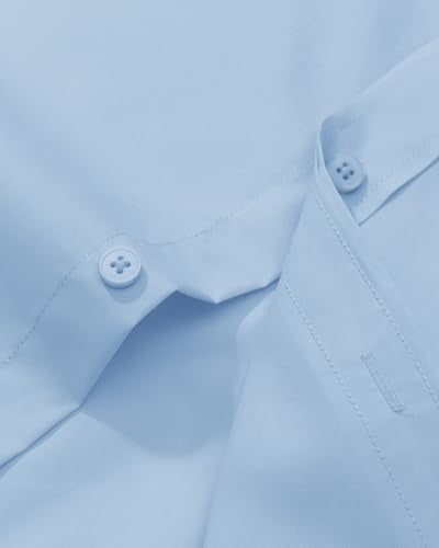 Alimens & Gentle Men's Dress Shirt Regular Fit Stretch Stain Shield Long Sleeve Solid Business Wedding Button Down Shirts - color: Light Blue, size: Large