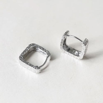 Small Hoop Earrings for Women Glitter Hoops Gold Plated with 925 Sterling Silver Post - style: Silver-square