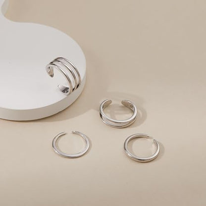 LOFITOR 4PCS Gold Toe Rings for Women Non Tarnish Waterproof Toe Ring Set | 14K Gold Filled Dainty Stackable Cute Thin Adjustable Open Band Toe Ring Cz Foot Jewelry For Beach Summer Hawaiian - style: Simple Silver