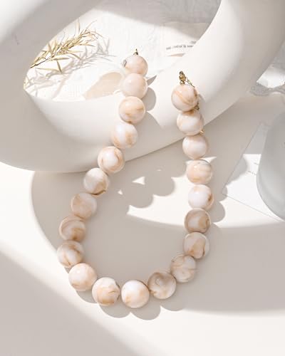 Colorful Chunky Beaded Necklaces for Women Trendy Large Bead Statement Necklace Boho Resin Bead Choker Summer Beach Jewelry Gifts Accessories - color: Shell White