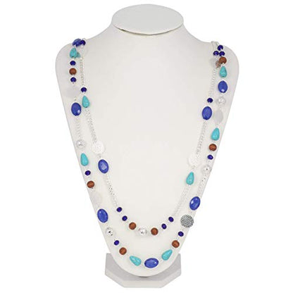 Bocar Long Necklaces for Women Trendy, Boho Layered Crystal Beaded Collar Necklaces for Women, Fashion Statement Necklaces Jewelry - color: Diva Blue