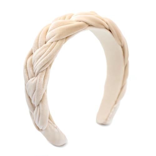 Headbands for Women Braided Headbands Velvet Padded Hairbands Cute Hair Accessories for Women Girl - color: Beige