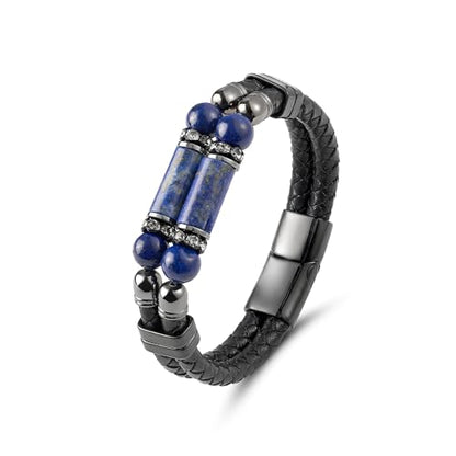 Mens Leather Turquoise/Tiger Eye/Obsidian/Lava Stone Bracelet–Braided Multi‑Layer Wristband Cuff Bangle Barcelet–Jewelry Box and Pouch Packing - color: Lapis Lazuli, size: 8.3in(Fits most wrists)