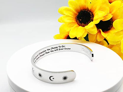 Dczosily Inspirational Bracelets for Women Stainless Steel Cuff Bracelet Engraved Jewelry Motivational Bangles Personalized Gifts for Best Friend/Mom - style: Friend-10mm-Be Confident In Whatever Direction You Choose To Go...More Proud Than You Will Ever