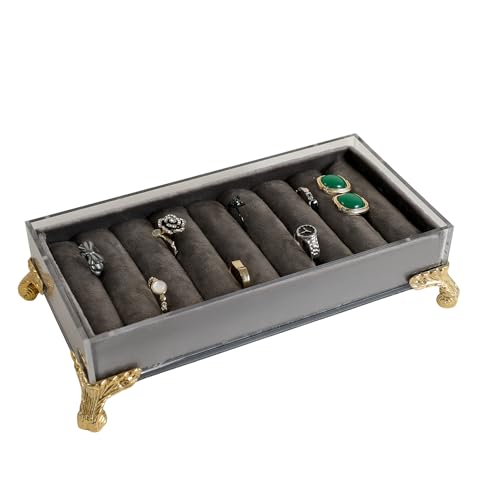 velvet slots Ring holder for jewelry organizer, Earring ring display stand for selling, felt ring jewelry holder tray showcase【Velvet slots Ring Holder-Grey】 - color: Grey