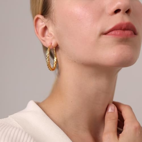 Senteria 925 Sterling Silver Post Twisted Hoop Earrings for Women 30-50MM | Hypoallergenic Large Silver Hoop Earrings for Women,Lightweight Thick Weave Braid Hoops,Nickel Lead-Free for Sensitive Ears - color: 40MM Gold